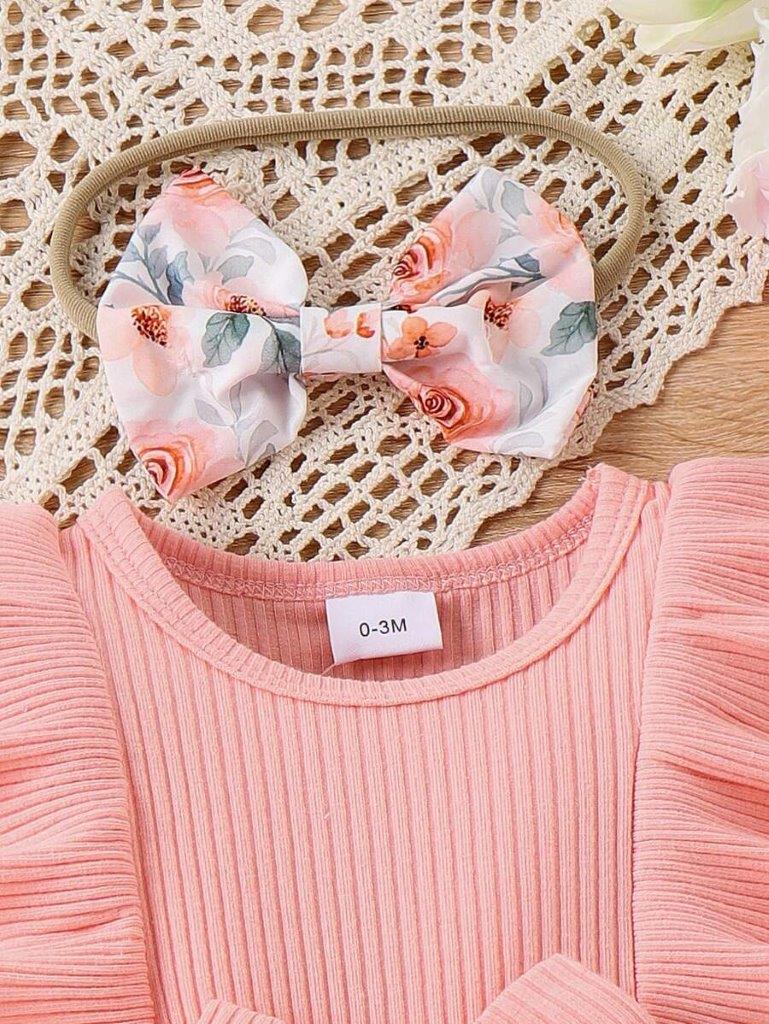 Baby Dusty Pink Rose Frilled Bodysuit Dress Set