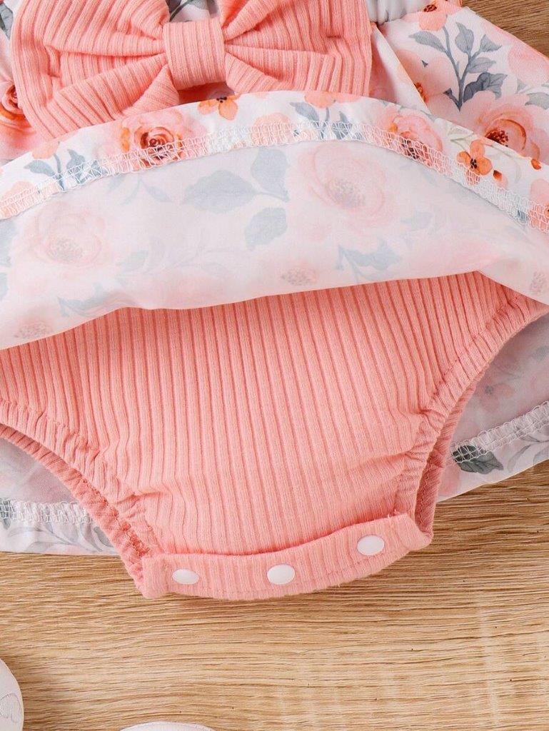 Baby Dusty Pink Rose Frilled Bodysuit Dress Set