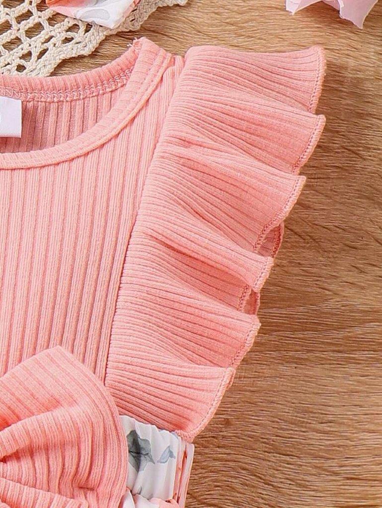 Baby Dusty Pink Rose Frilled Bodysuit Dress Set