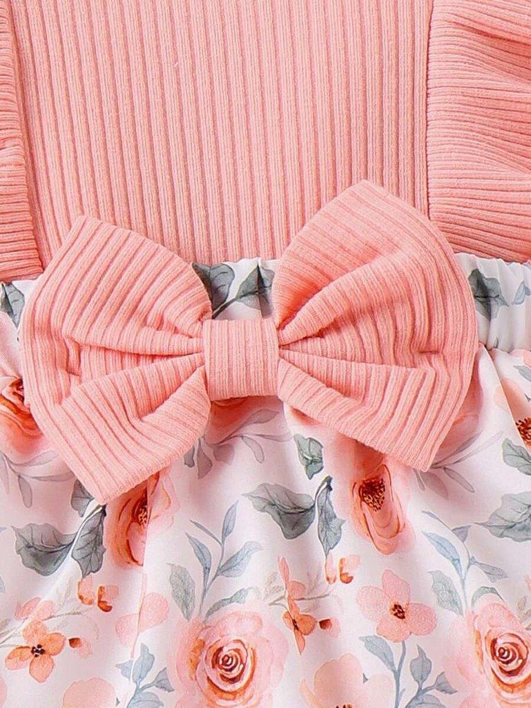 Baby Dusty Pink Rose Frilled Bodysuit Dress Set