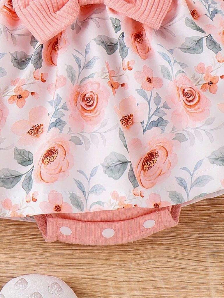 Baby Dusty Pink Rose Frilled Bodysuit Dress Set
