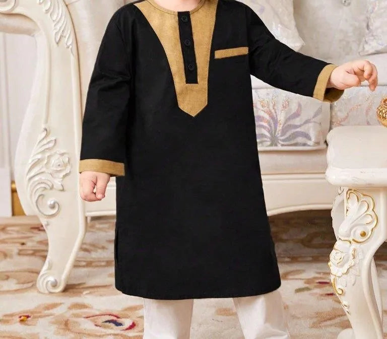 Baby Embroidery Pattern Long Top And Pants Set Black