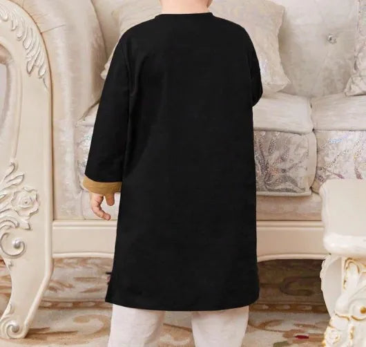 Baby Embroidery Pattern Long Top And Pants Set Black