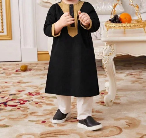 Baby Embroidery Pattern Long Top And Pants Set Black