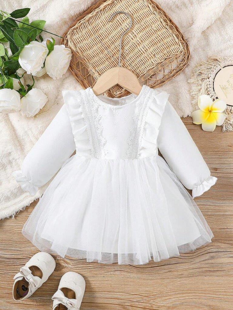 Baby Lace Pattern Ruffle Sleeve Dress