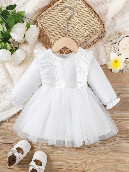 Baby Lace Pattern Ruffle Sleeve Dress