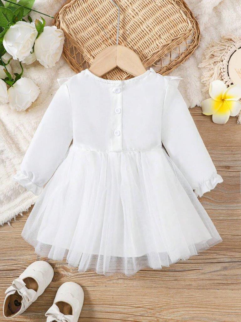 Baby Lace Pattern Ruffle Sleeve Dress