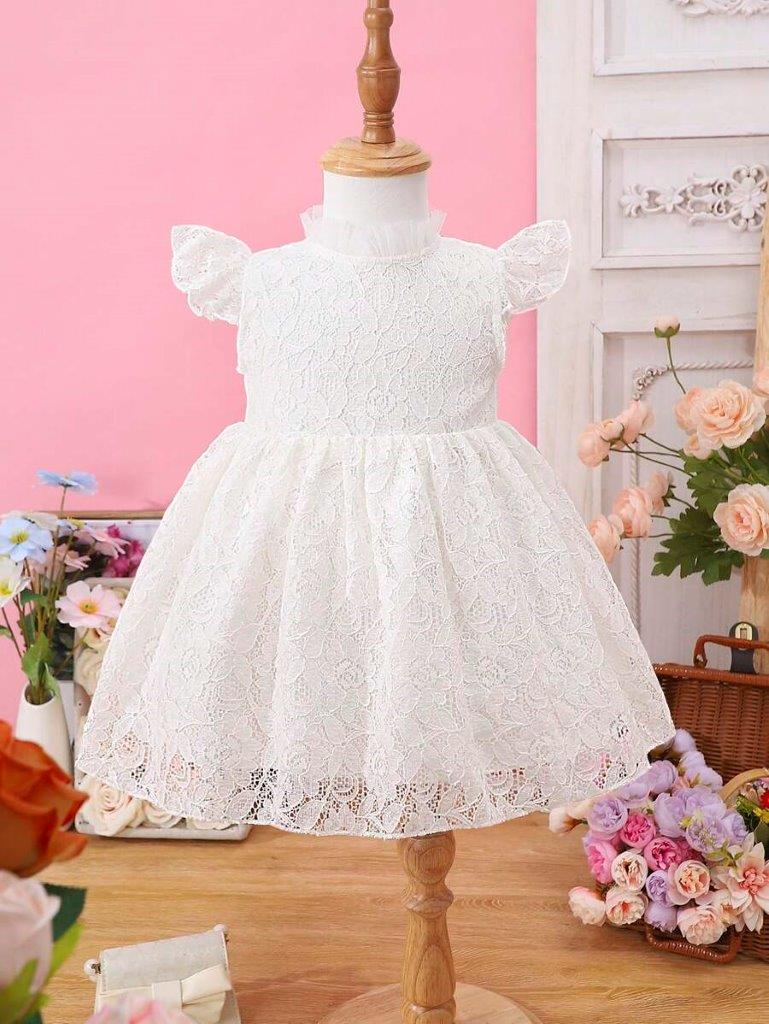 Baby Elegant Frilled Neck White Lace Dress