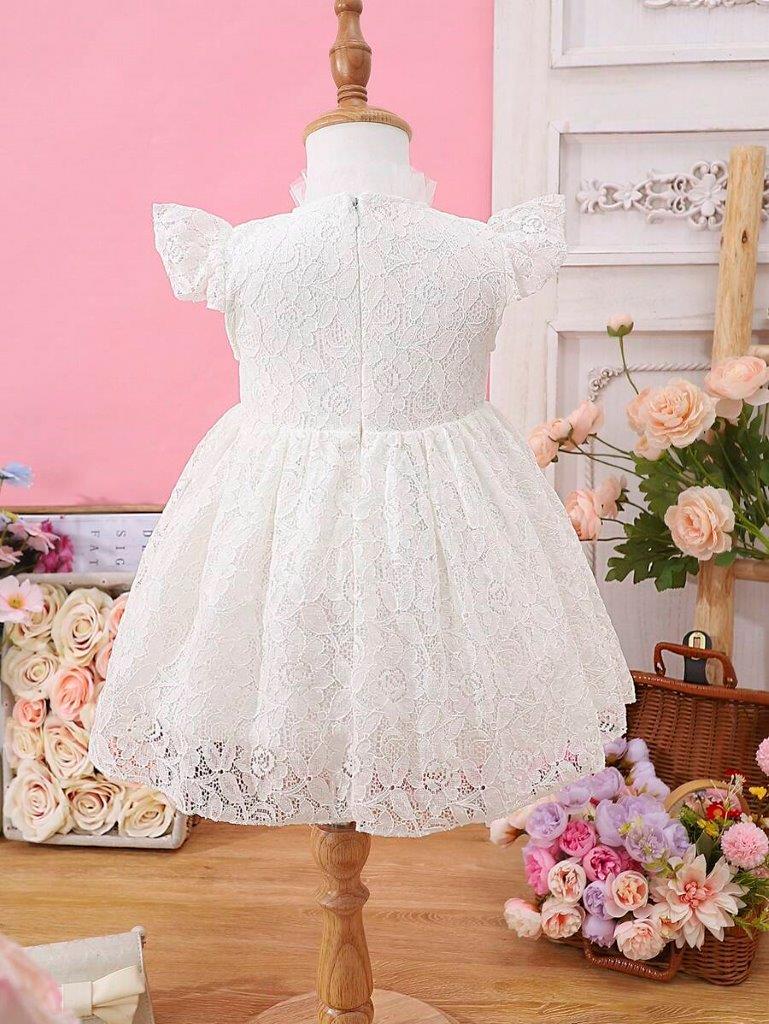 Baby Elegant Frilled Neck White Lace Dress