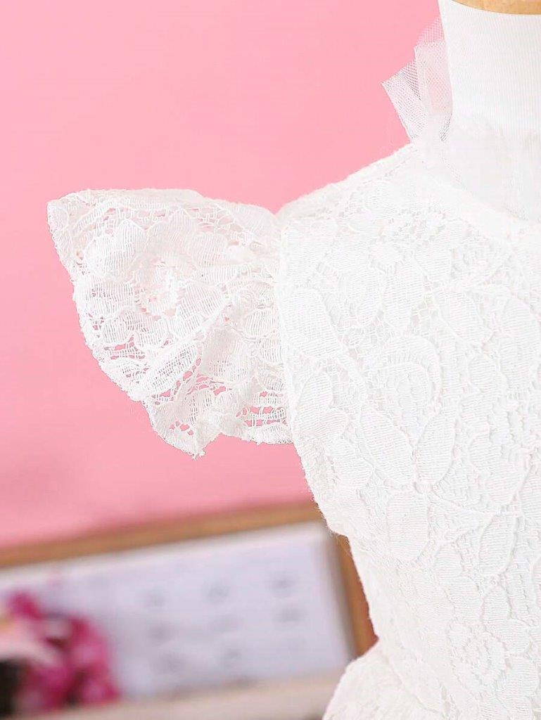 Baby Elegant Frilled Neck White Lace Dress