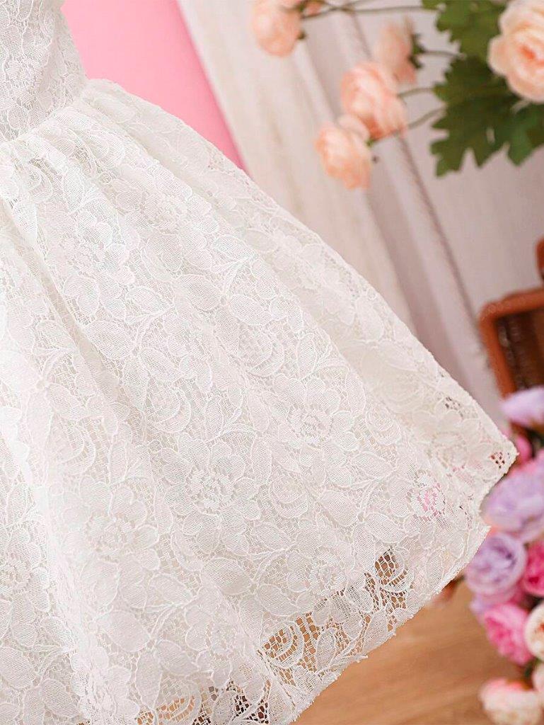 Baby Elegant Frilled Neck White Lace Dress