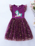 Toddler Girls Red Violet Unicorn Dress