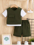 Baby Army Green Pocket Tee And Shorts Set