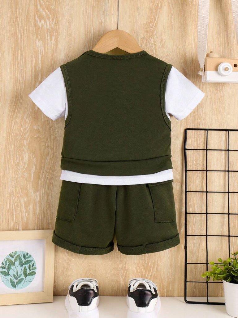 Baby Army Green Pocket Tee And Shorts Set