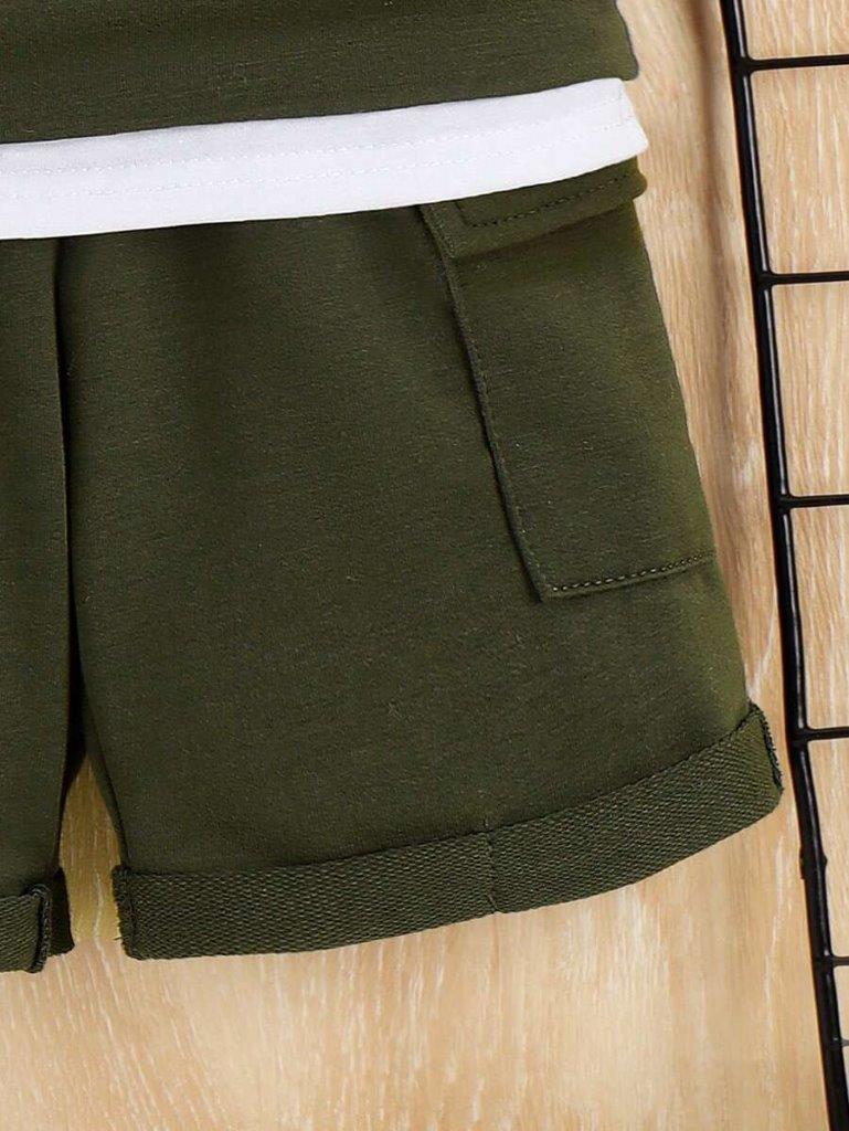 Baby Army Green Pocket Tee And Shorts Set