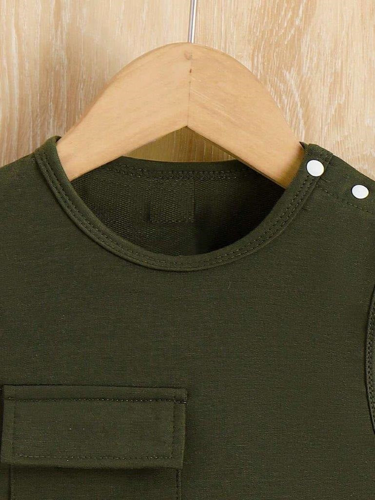Baby Army Green Pocket Tee And Shorts Set