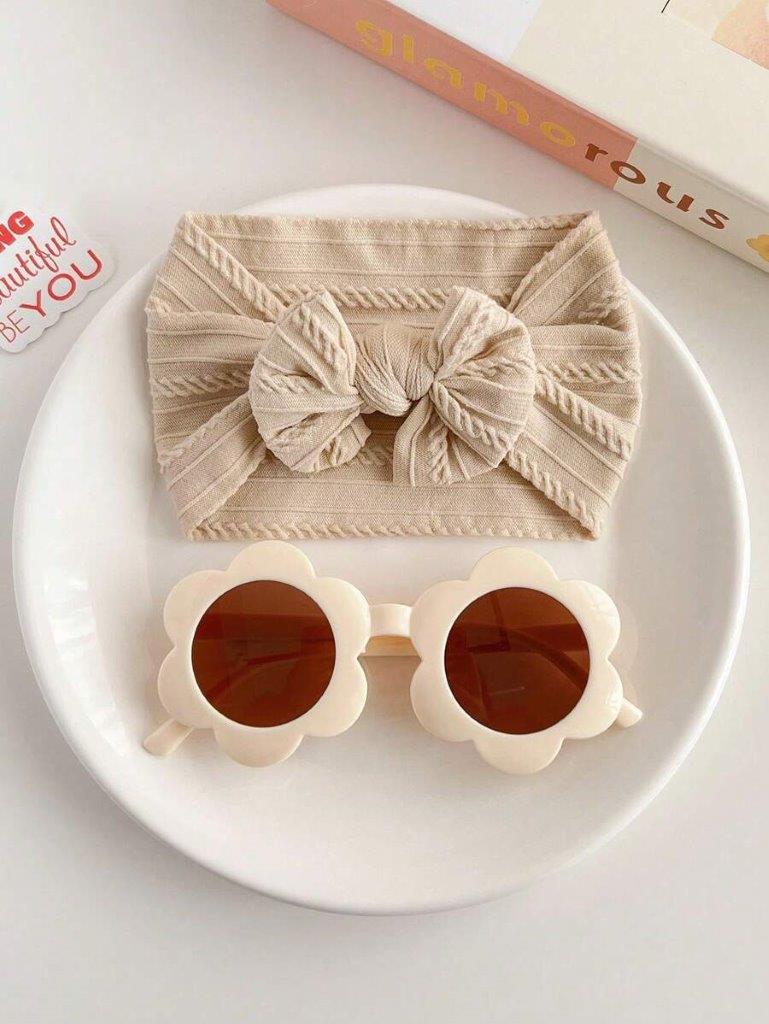 Kids Beige Sunglasses With Headband Set