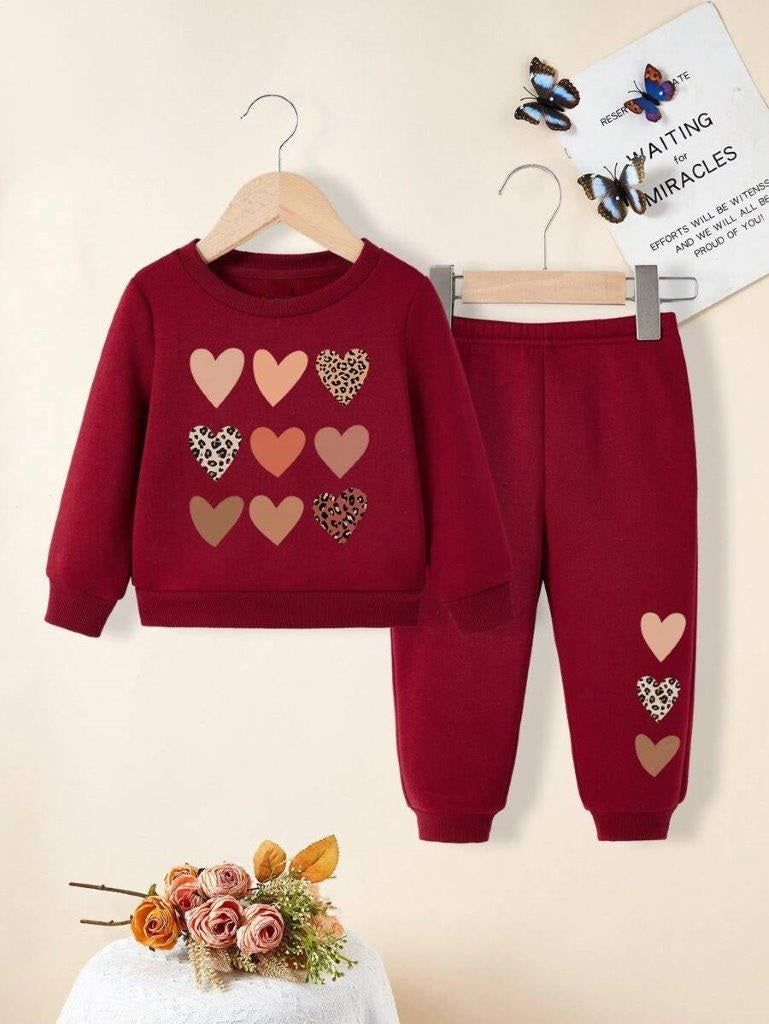 Baby Heart Print Sweatshirt And Pants Set