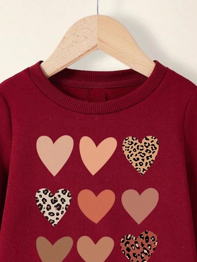 Baby Heart Print Sweatshirt And Pants Set