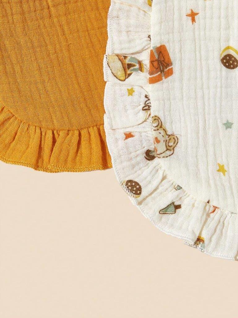 100% Cotton Stylish Ruffle Trim Bibs 2 Piece Mix