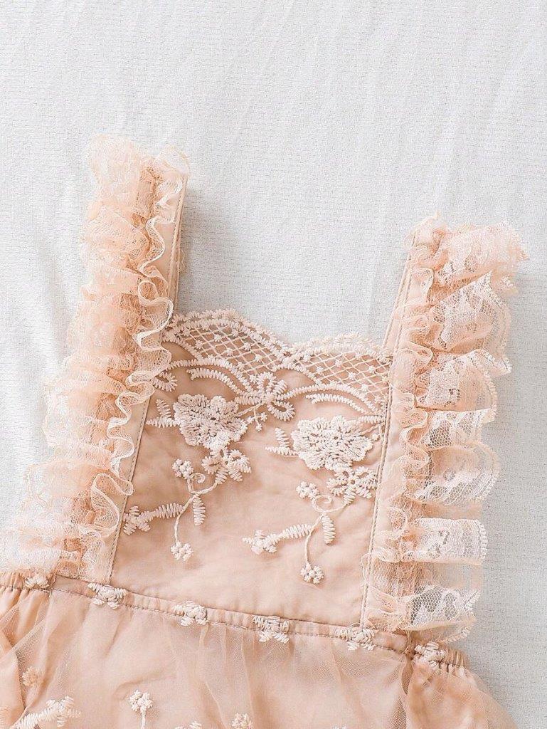 Baby Floral Lace Ruffle Mesh Bodysuit Dress