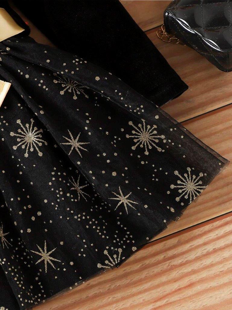 Baby Black And Gold Mesh Bow Dress