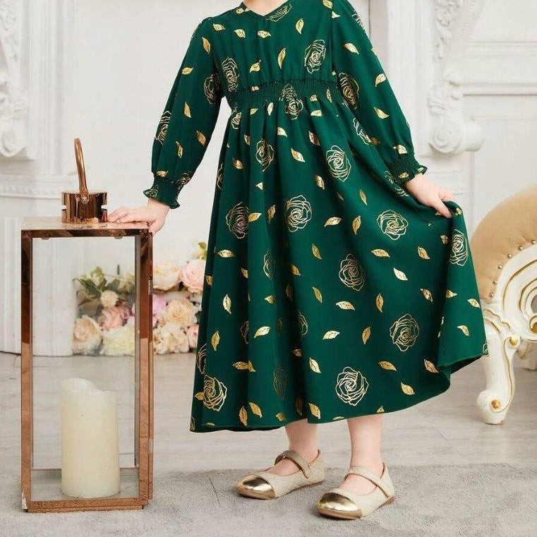 Toddler Girls Gold Rose Dress