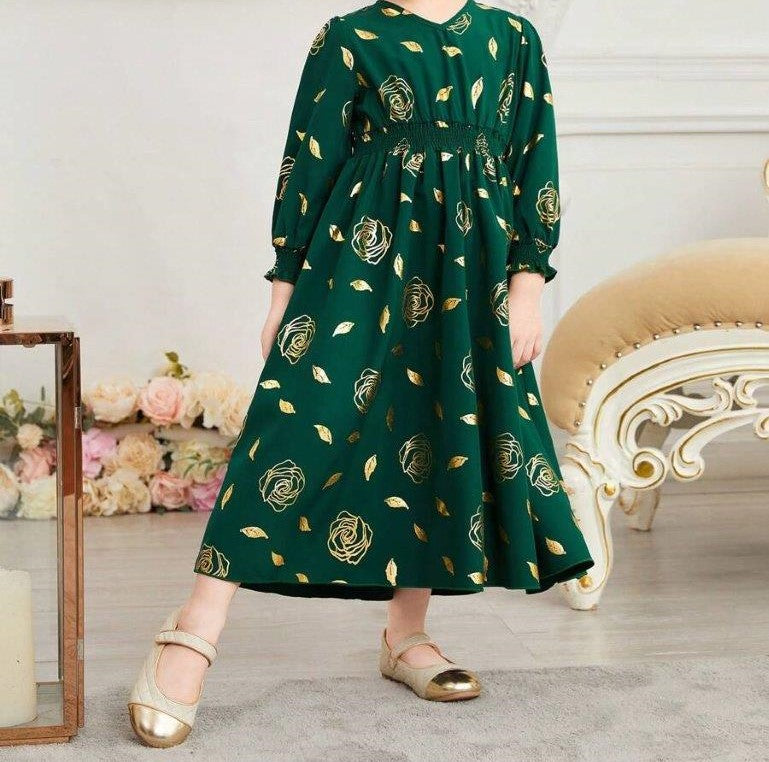 Toddler Girls Gold Rose Dress