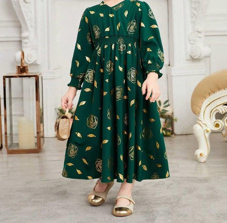 Toddler Girls Gold Rose Dress