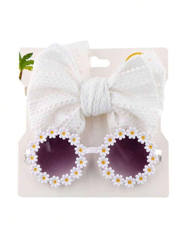 Kids Daisy Sunglasses With Headband Set White