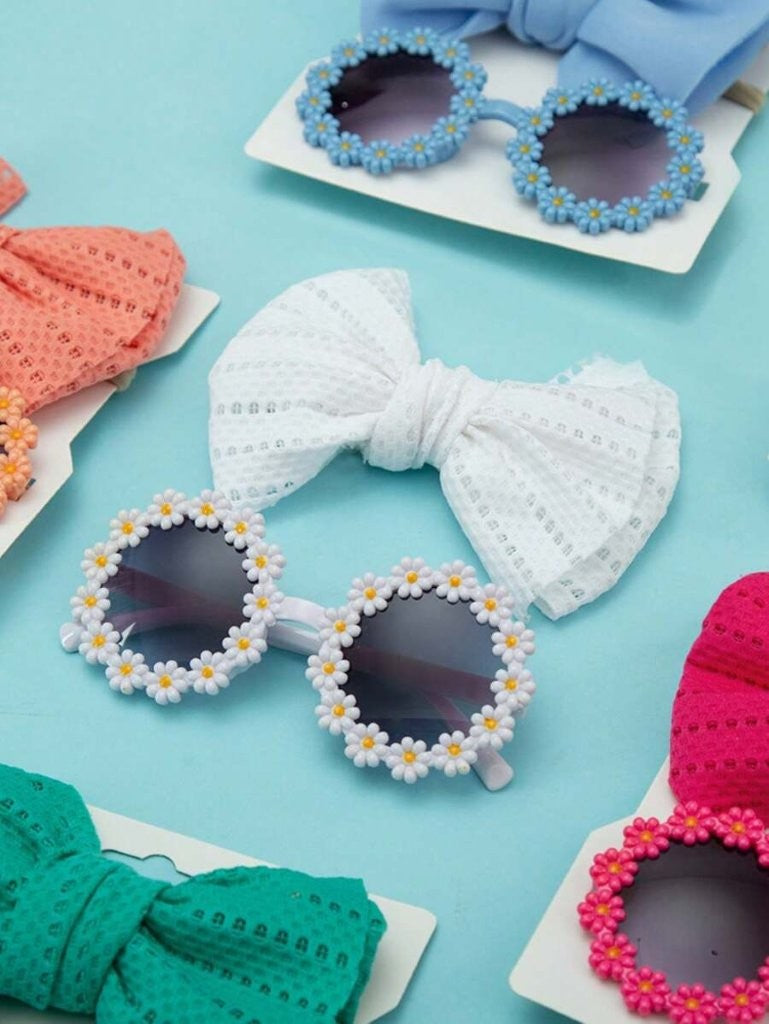 Kids Daisy Sunglasses With Headband Set White
