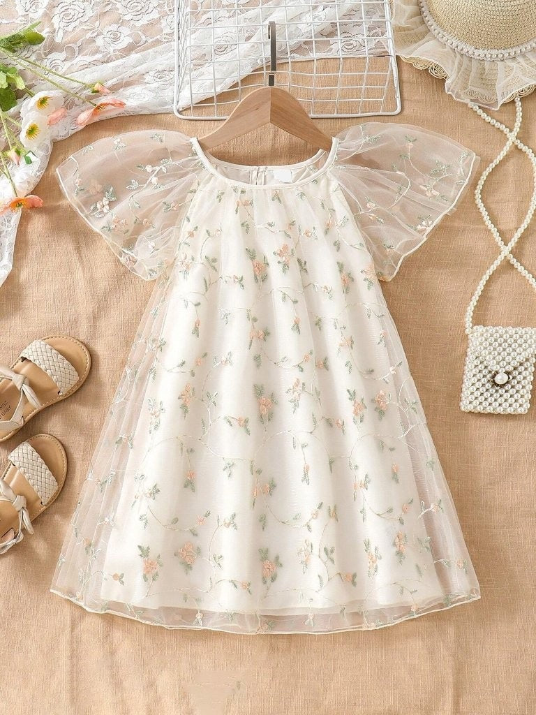 Toddler Girls Floral Embroidered Double Layer Dress