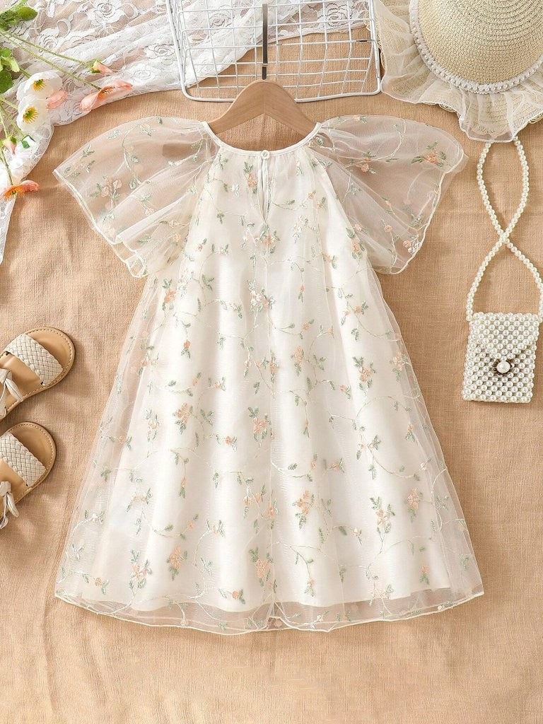 Toddler Girls Floral Embroidered Double Layer Dress