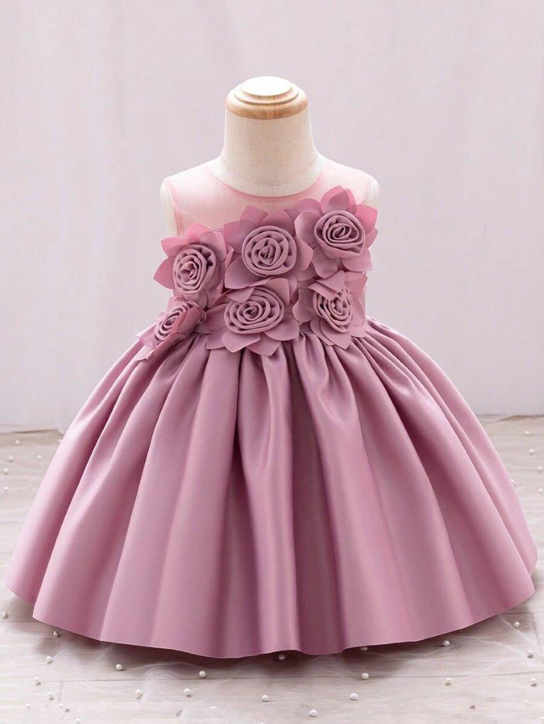 Baby Elegant Pink Rose Flower Dress