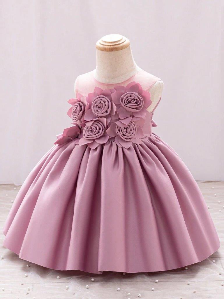 Baby Elegant Pink Rose Flower Dress