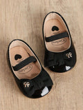 Baby Black Elastic Band Strap Bow Shoes