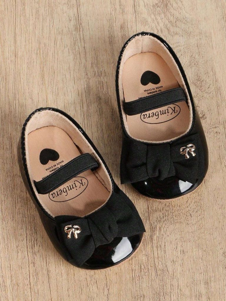 Baby Black Elastic Band Strap Bow Shoes