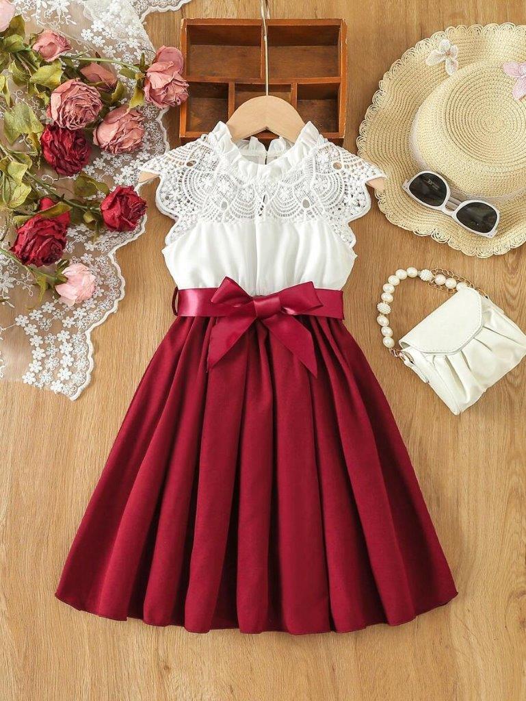 Toddler Girls Elegant Lace Detailed Dress Red