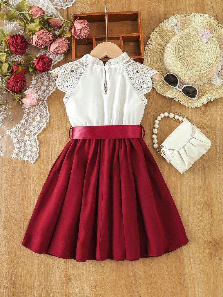 Toddler Girls Elegant Lace Detailed Dress Red
