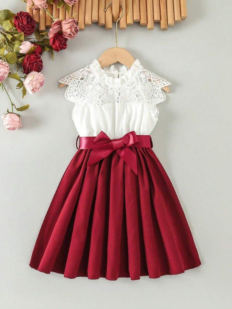 Toddler Girls Elegant Lace Detailed Dress Red
