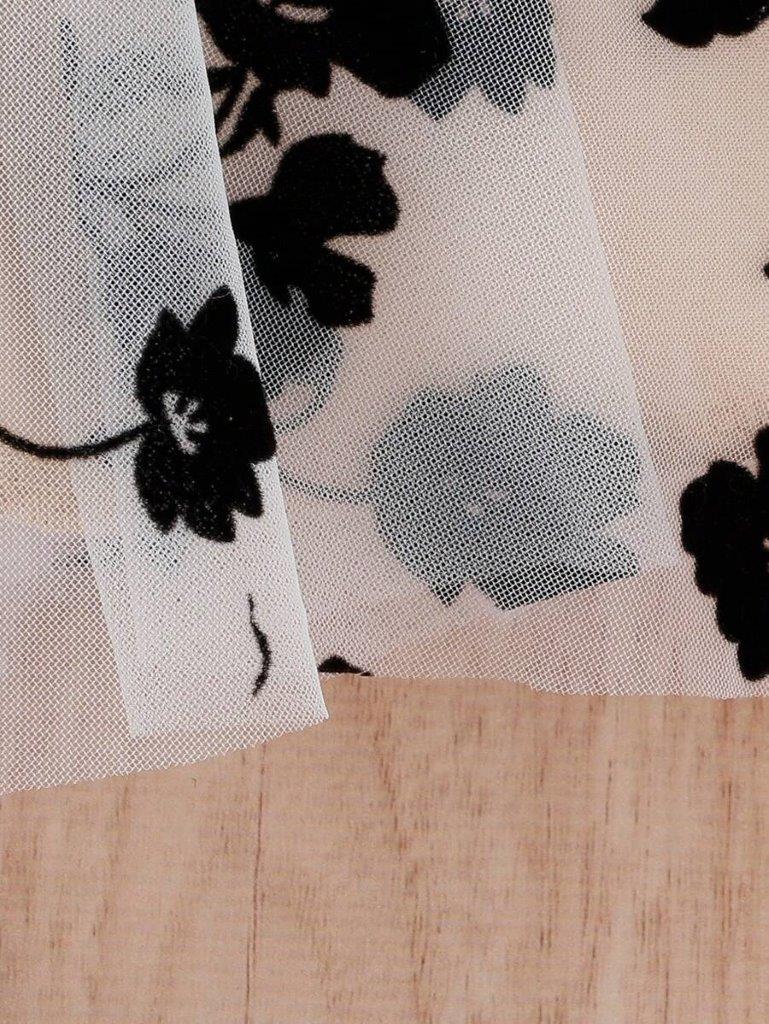 Baby Black Flower Mesh Belted Dress