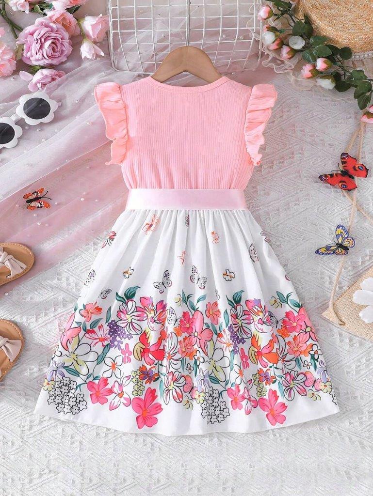 Toddler Girls Pink Flower Belted Dress