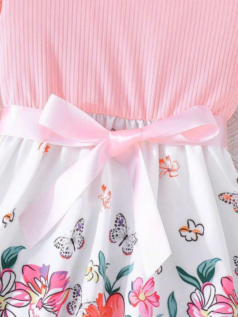Toddler Girls Pink Flower Belted Dress