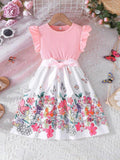 Toddler Girls Pink Flower Belted Dress