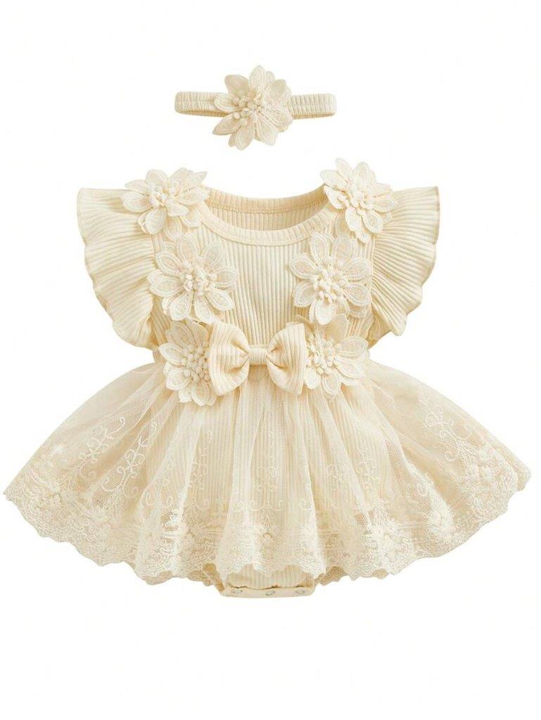 Baby Apricot Ruffle Flower Tutu Bodysuit Dress Set