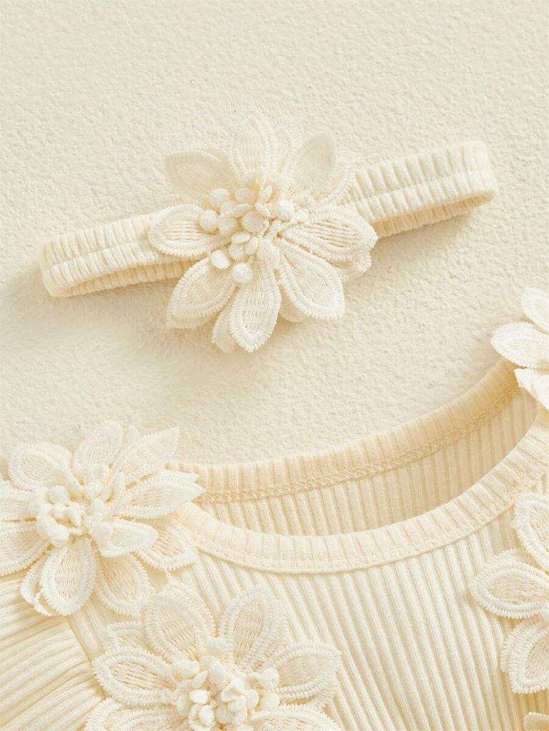 Baby Apricot Ruffle Flower Tutu Bodysuit Dress Set