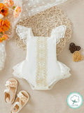 Baby Cotton Lace Gold Pattern Bodysuit Dress