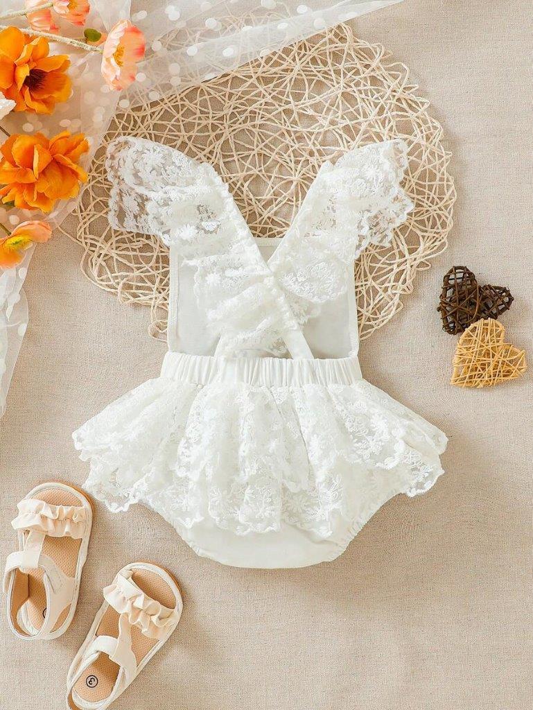 Baby Cotton Lace Gold Pattern Bodysuit Dress