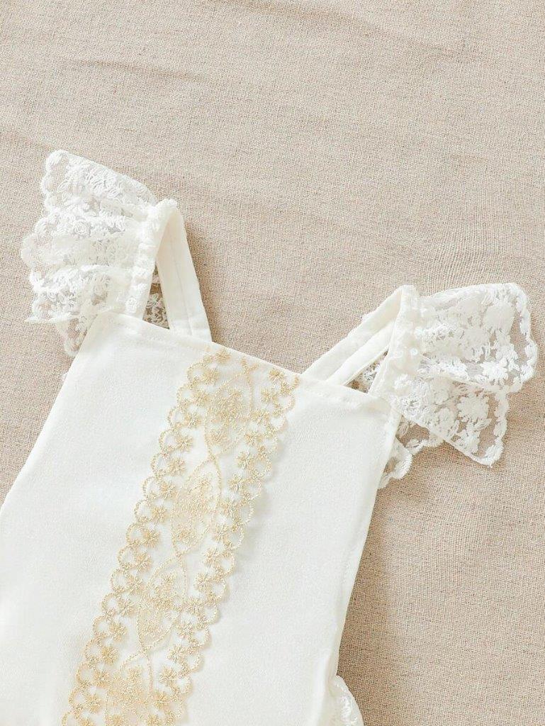 Baby Cotton Lace Gold Pattern Bodysuit Dress