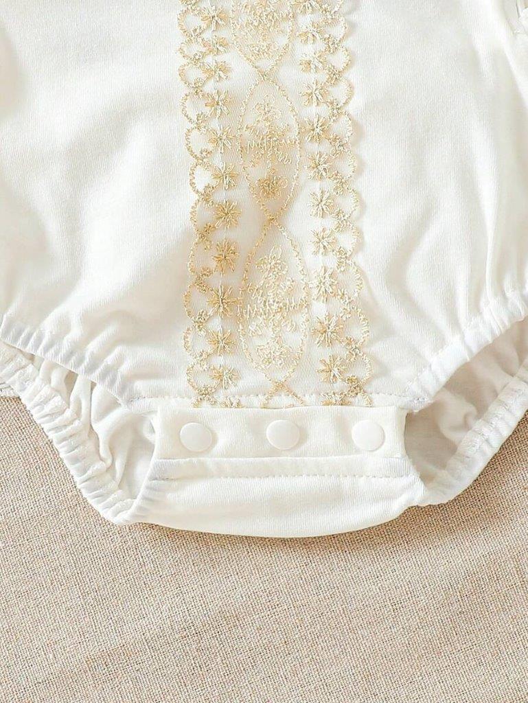 Baby Cotton Lace Gold Pattern Bodysuit Dress